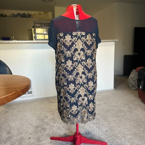 Anderson navy/golden viscose dress - Picture 2 of 8